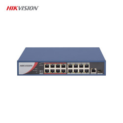 HIKVISION DS-3E0318P-E/M(B) 16 Port 10/100 PoE Unmanaged Switch - Gigabit Fiber & RJ45 Uplink, 130W PoE