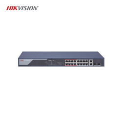 Hikvision DS-3E0318P-E(B) 16 Port PoE Ethernet Switch - 300m Uzun Menzil, 6KV Yıldırım Koruması