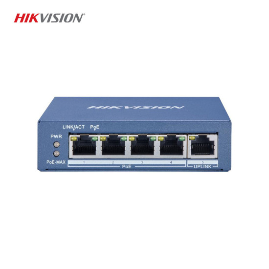 Hikvision DS-3E0505P-E 4 Port Gigabit Unmanaged POE Switch - Yüksek Güvenlikli Video Veri İletişimi Hikvision DS-3E0505P-E 4 Port Gigabit Unmanaged POE Switch - Yüksek Güvenlikli Video Veri İletişimi