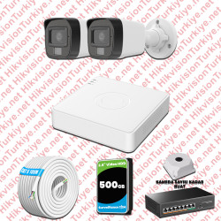 Hikvision 2 Kameralı IP Set Renkli Gece Görüşlü Mikrofonlu 2MP